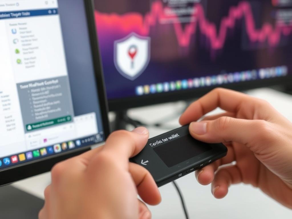 Hardware wallet for cold storage of cryptocurrency showing how to stay secure when using cryptocurrency exchanges