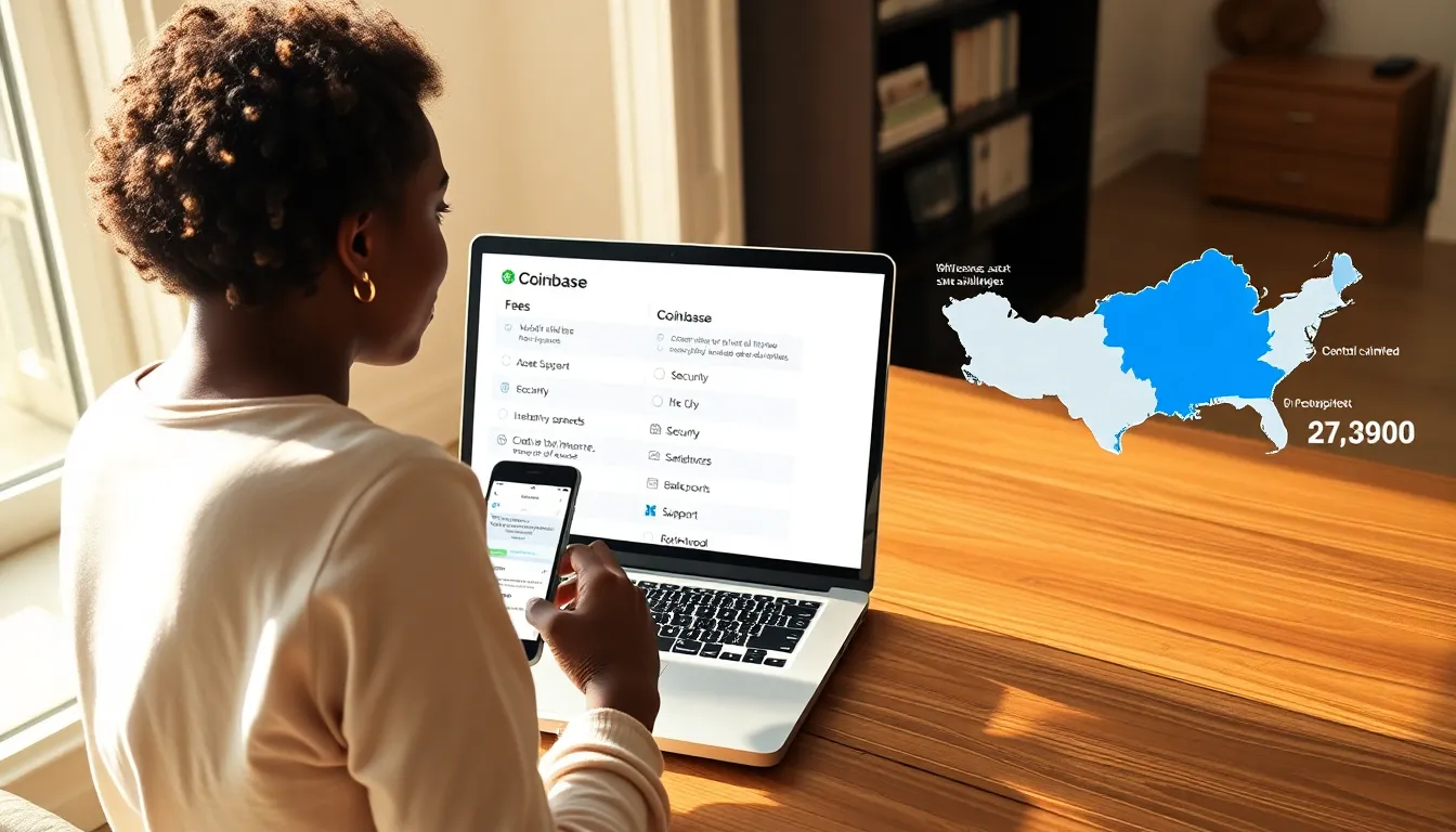 Beginner compares US crypto platforms with state compliance map on laptop.