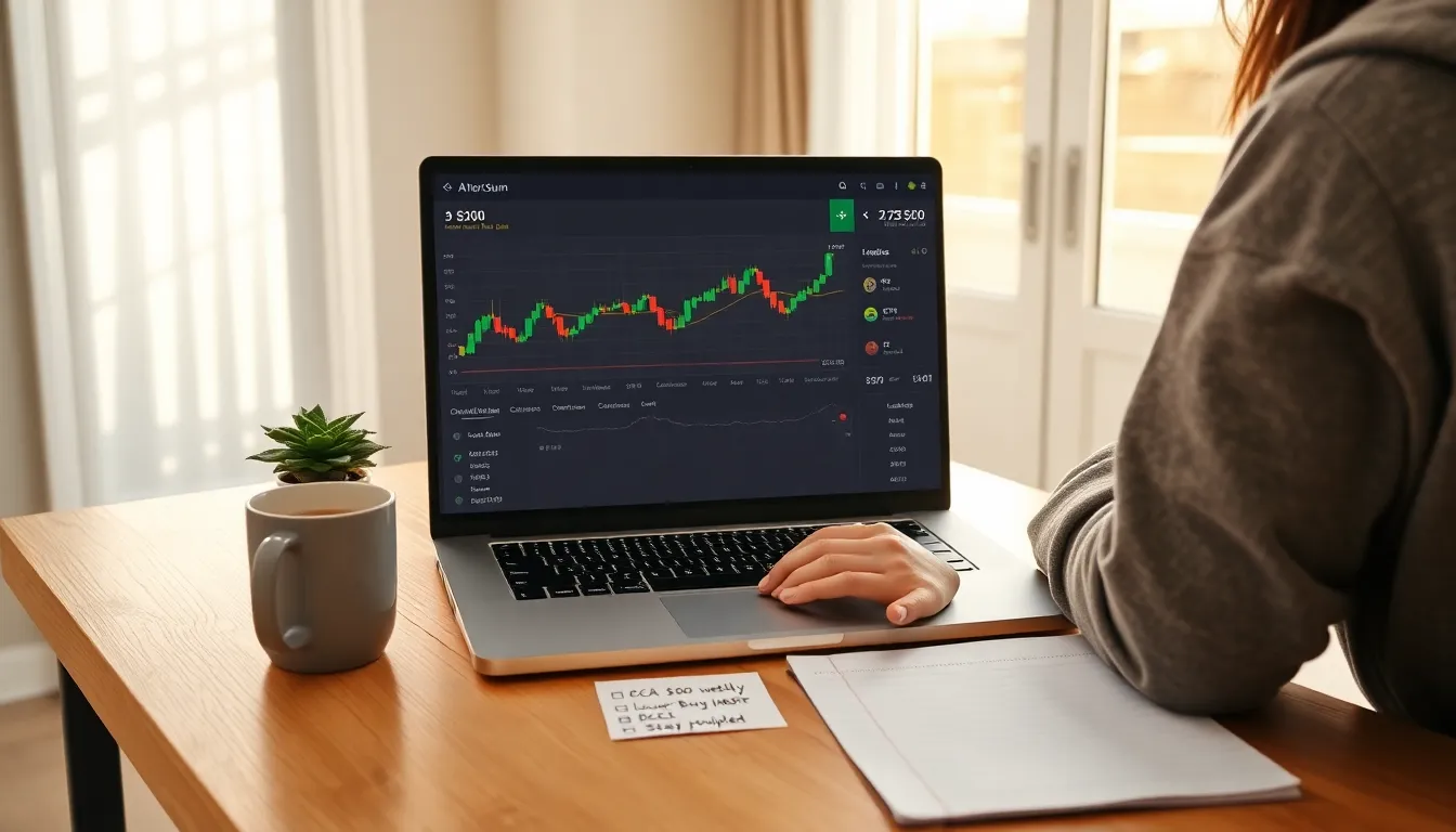 Beginner reviews BTC, ETH, and DCA options on a laptop at home.