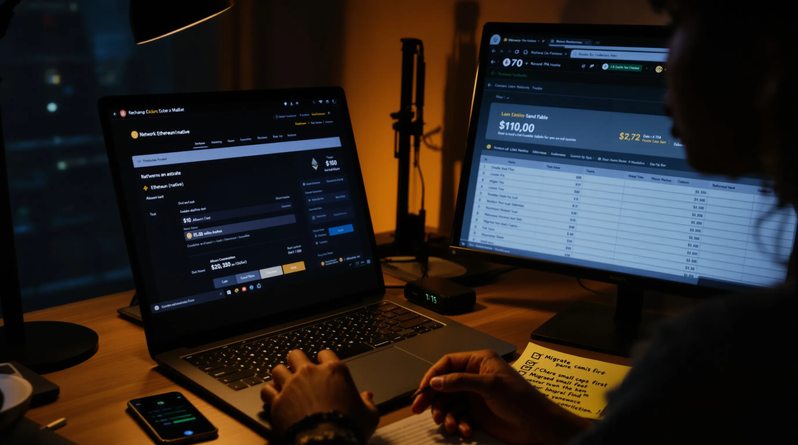 Woman verifies $10 crypto test withdrawal with hardware wallet and explorer.
