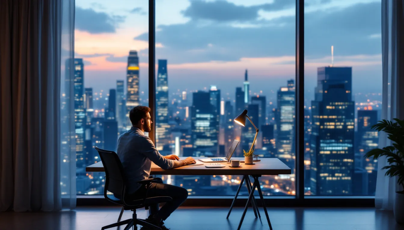 Young man trading cryptocurrencies on a 2026 mobile app with AI and DeFi tools.