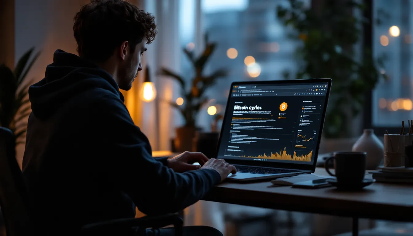 Analyst studies an in-depth crypto blog beside fast-moving social and market feeds.