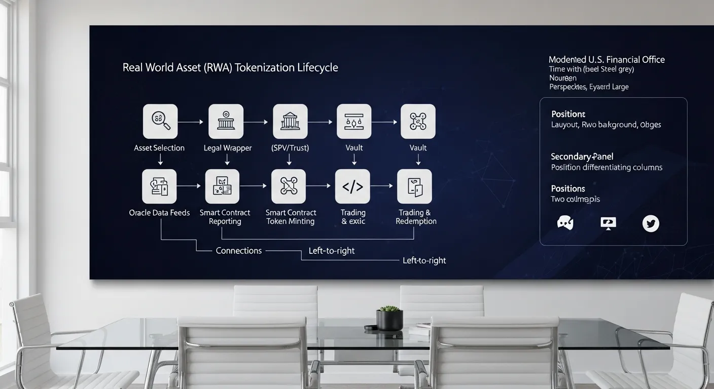 Professionals reviewing a dashboard showing the end-to-end RWA tokenization workflow.